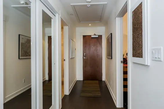 Hallway with attic storage access | 402 - 650 Evergreen Place  